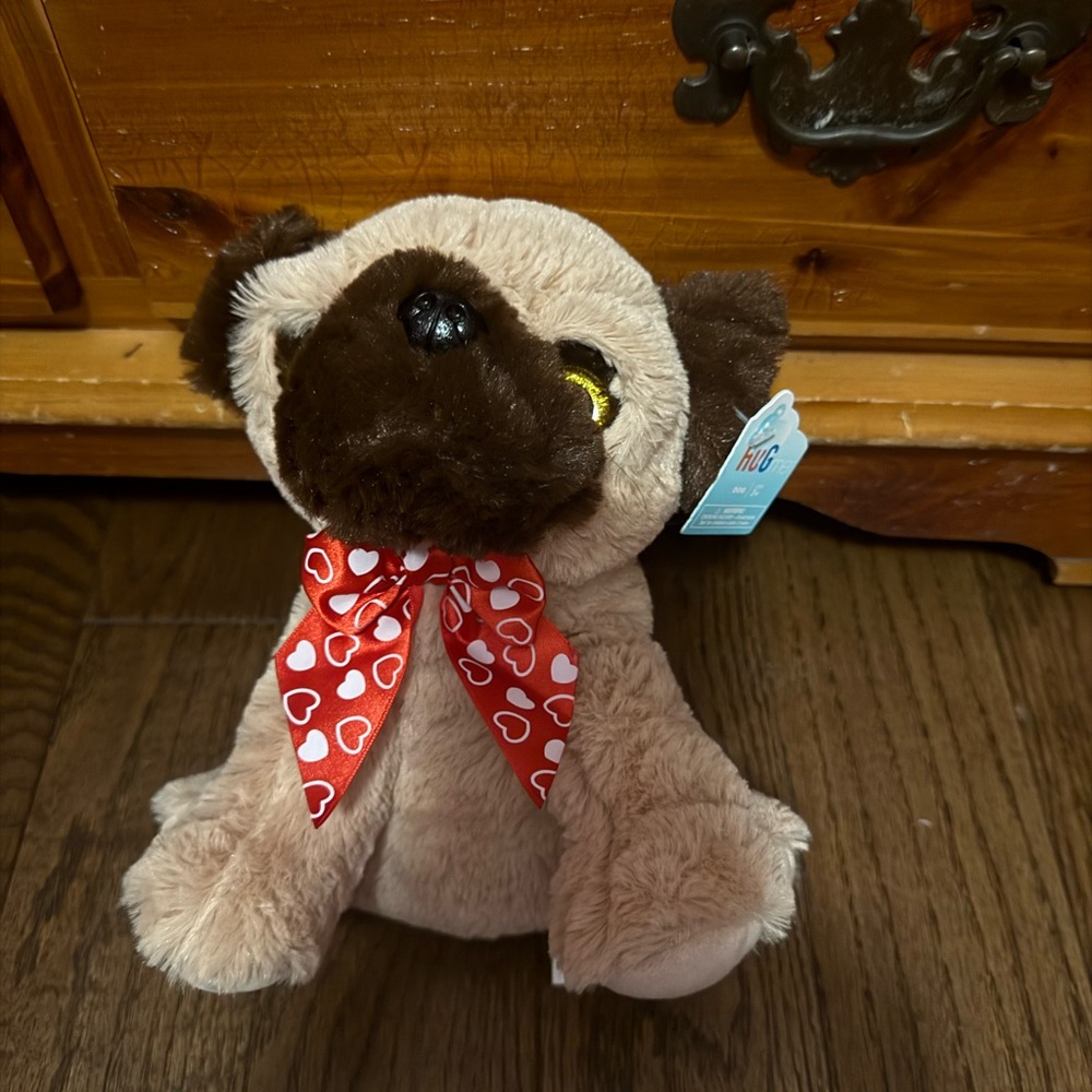 Plush Pug Toy with Red Bow